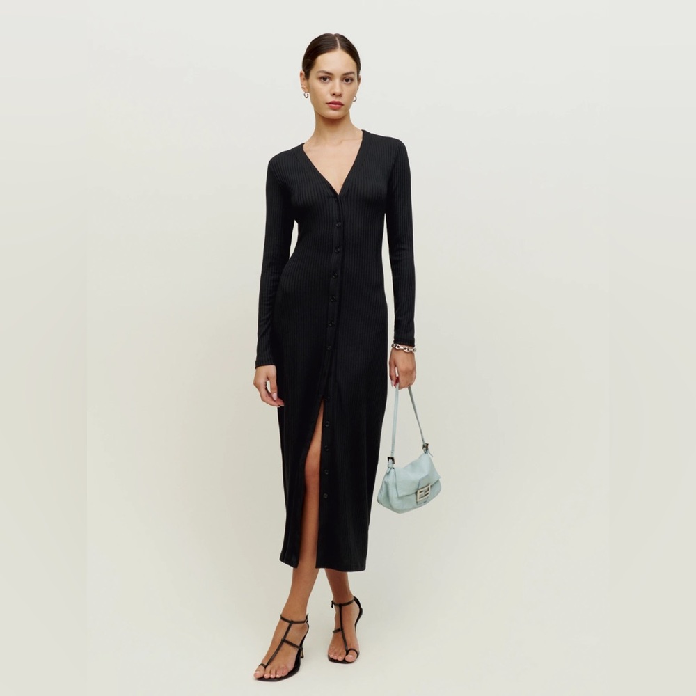Reformation midi knit black dress